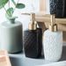 Ceramic Soap Dispenser Set – 4-Piece Minimalist Bathroom Bottles For Hand Soap, Shampoo & Lotion (Matte Black/White, Floral/Dot Design)_voghion.com