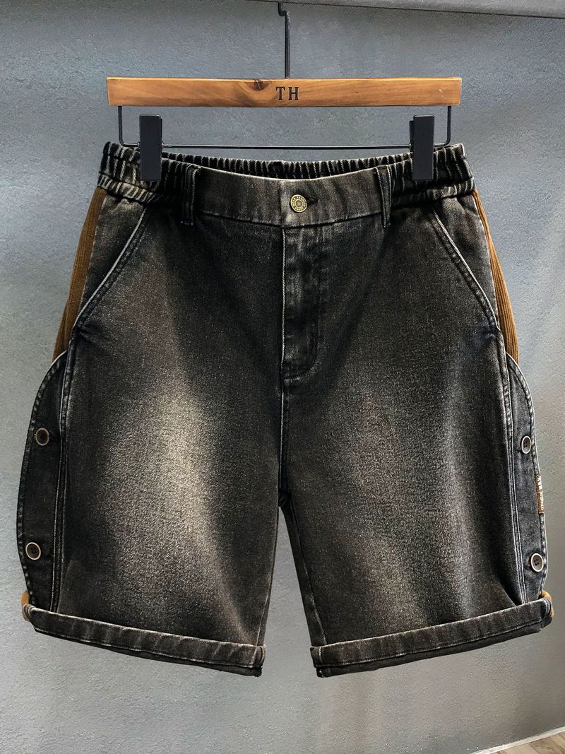 Pantaloncini in denim lavato retrò da uomo, versione abbinabile, pantaloni semplici da tre quarti, aderenti e dritti per studenti_voghion.com