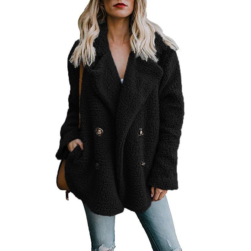 Cappotto da donna in pile con bottoni e tasche_voghion.com