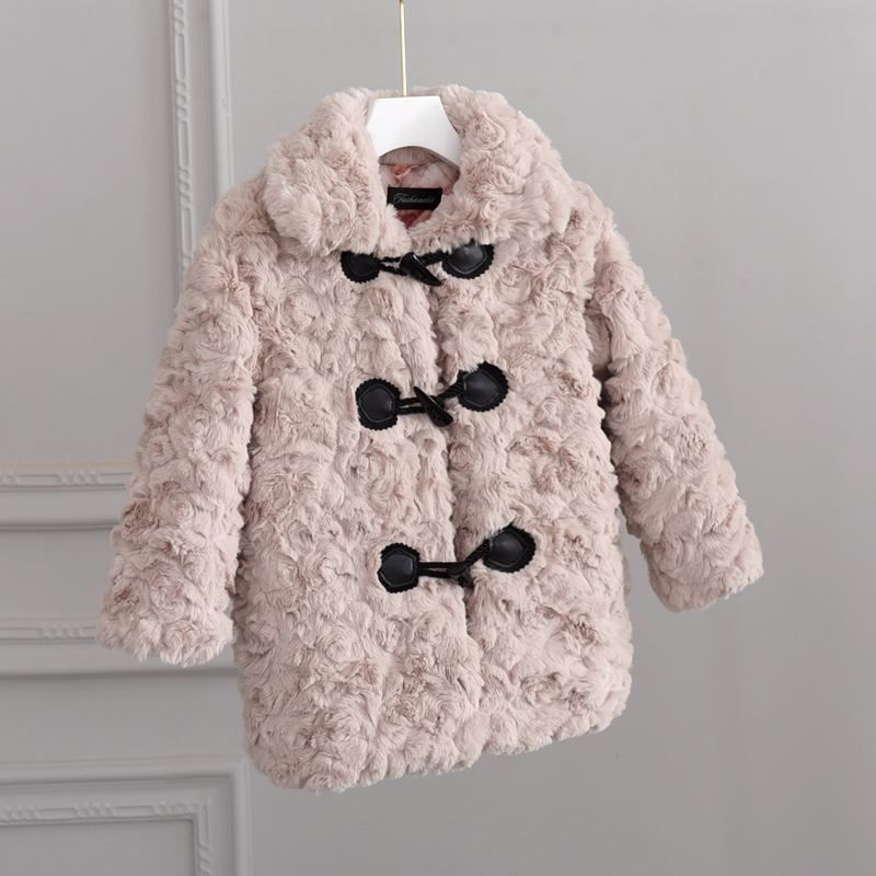 Meisjesjas Verdikte kinderherfst- en winterjassen Dames Kinderjas met hoorngesp Lamswollen jas_voghion.com