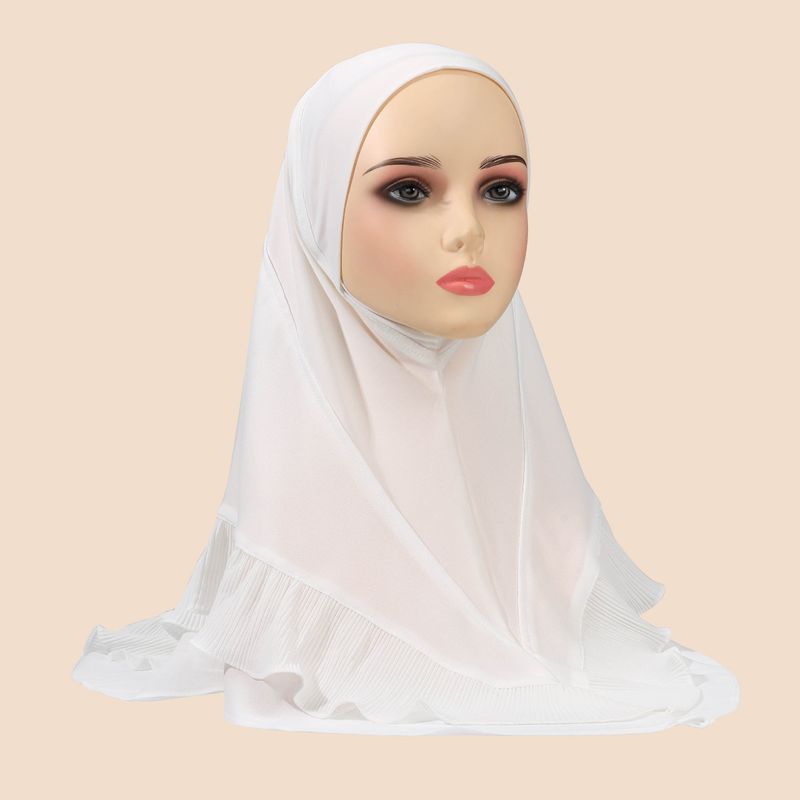 Women's Hijab solid color women's headscarf crystal linen chiffon double layer ruffled pullover headscarf comfortable and breathable_voghion.com