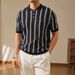 Casual Versatile Contrast Color Striped Short Sleeved Polo Shirt Ice Silk Retro Old Money Style Knitted Lapel T Shirt For Men_voghion.com