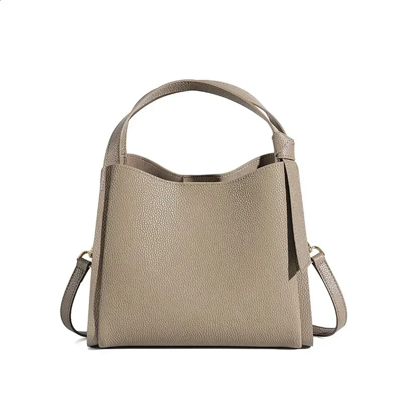 Lychee Pattern Leather Simple Vegetable Basket Handbag Womens Denim Portable Bucket Shoulder Bag 240827_voghion.com