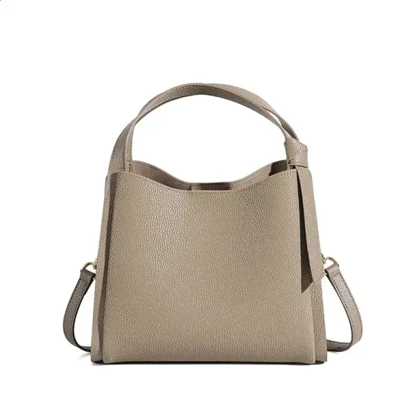 Lychee Pattern Leather Simple Vegetable Basket Handbag Womens Denim Portable Bucket Shoulder Bag 240827_voghion.com