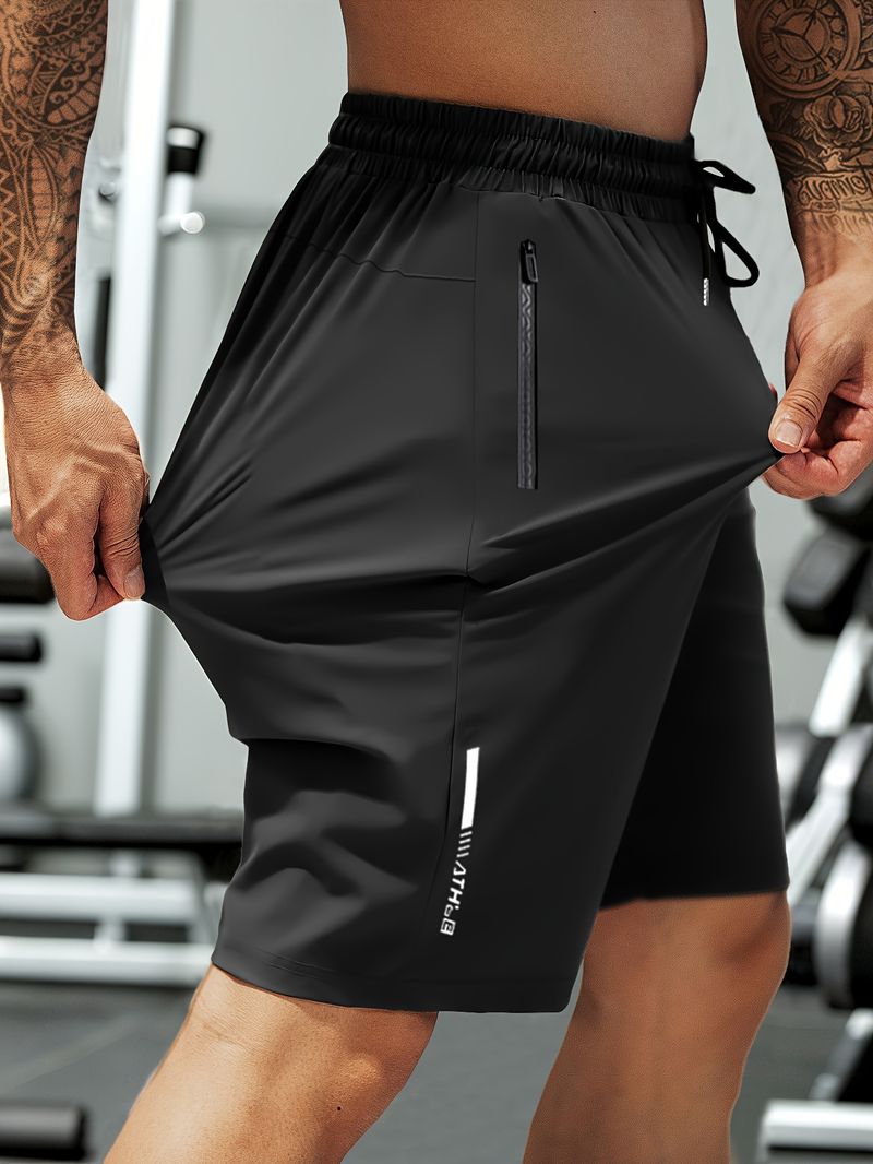 Men's High-Elasticity Summer With Drawstring Waist And Zipper Pockets - Navy Blue, Casual Fiess Gear, Breathable_voghion.com