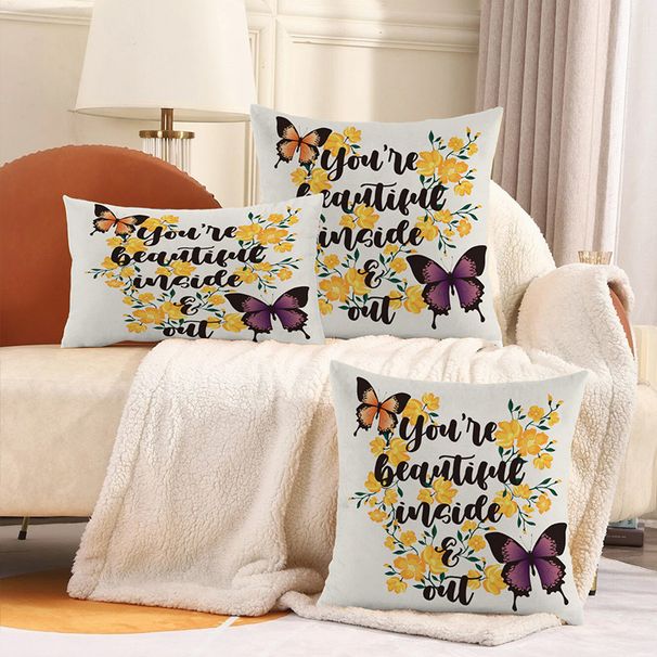 Határokon átnyúló szuper puha, rövid plüss pillangós betűs nyomtatott párna derékpárnahuzat ajándéknyomott kanapépárnahuzat_voghion.com