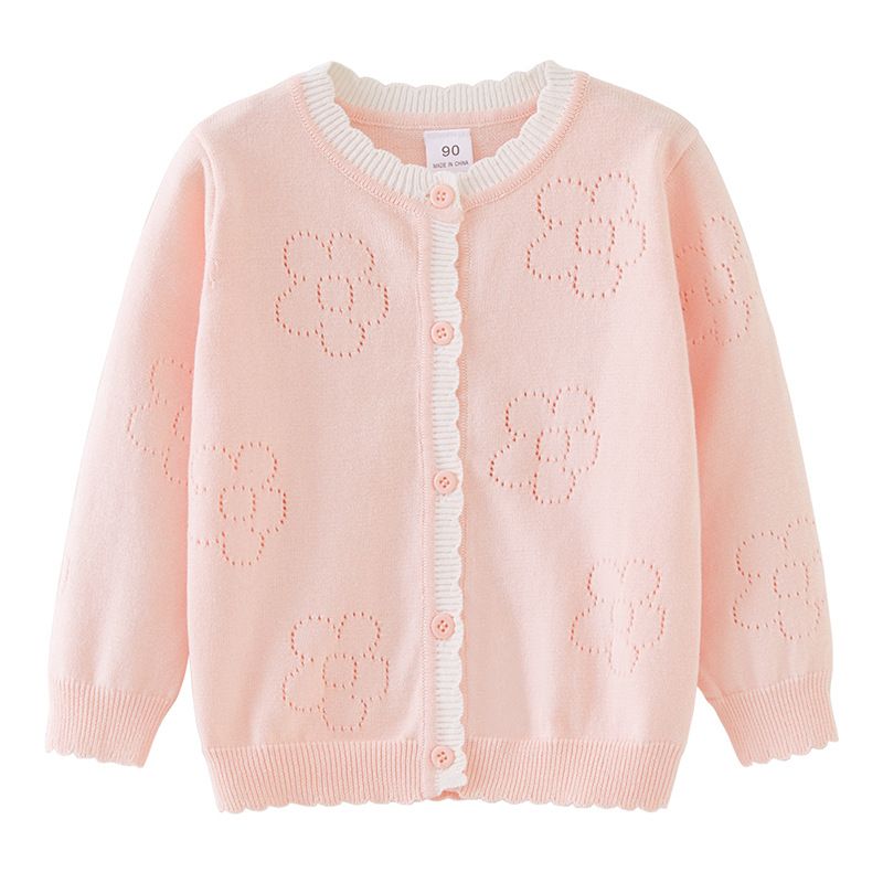 Mutter & Kinder Hohlstrickjacke Langarmjacke Mädchen Spitzenstrickjacke Weiche Baumwolle Langarmpullover Kleinkinder Kinder (Rosa/Weiß)​_voghion.com