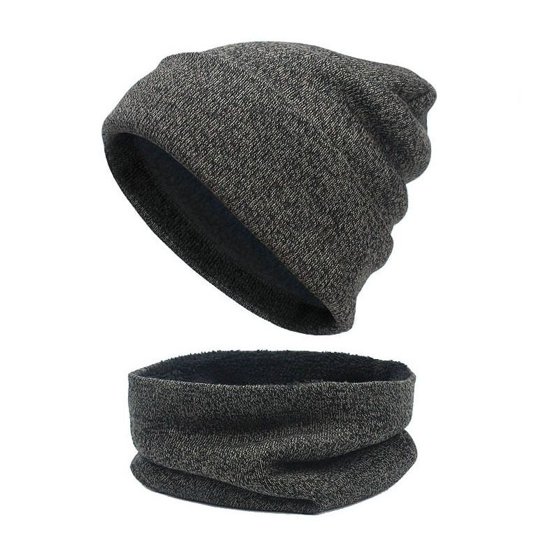 Unisex fleece three-piece thermal suit winter hat scarf touch screen gloves_voghion.com