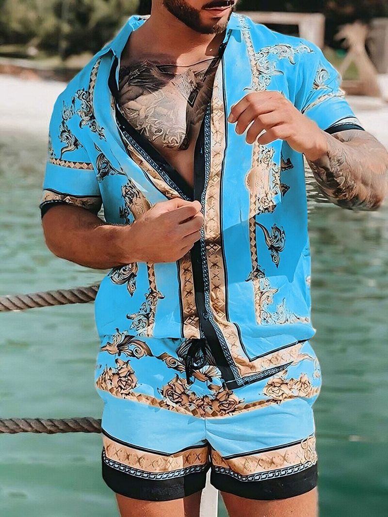 Fashionable Men's T-shirt Short-sleeved Shorts Suit Beach Casual Printed Street Summer 2025 New Suit Top 2-piece Set Trendy_voghion.com