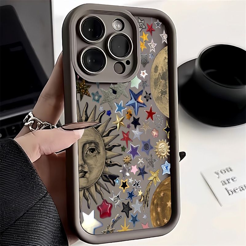 Abstraktne päikese- ja kuuplaneedi mustriga ümbris Samsung Galaxy S25 Ultra S24 FE S23 Plus S22 S21 A56 A36 A26 A55 A35 A54 A34 A53 ümbrisele_voghion.com