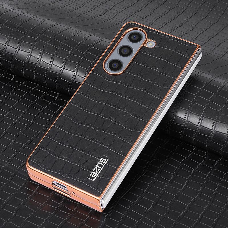 Luxuriöse, modische, ultradünne Leder-Telefonhülle mit Krokodilmuster für Galaxy Z Fold 6 5 4 3, weiche Rückseite_voghion.com