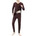 Completo intimo termico da uomo - Maglia a maniche lunghe con scollo a V e pantaloni foderati in pile, misto cotone, strato di base caldo invernale per giovani adulti_voghion.com