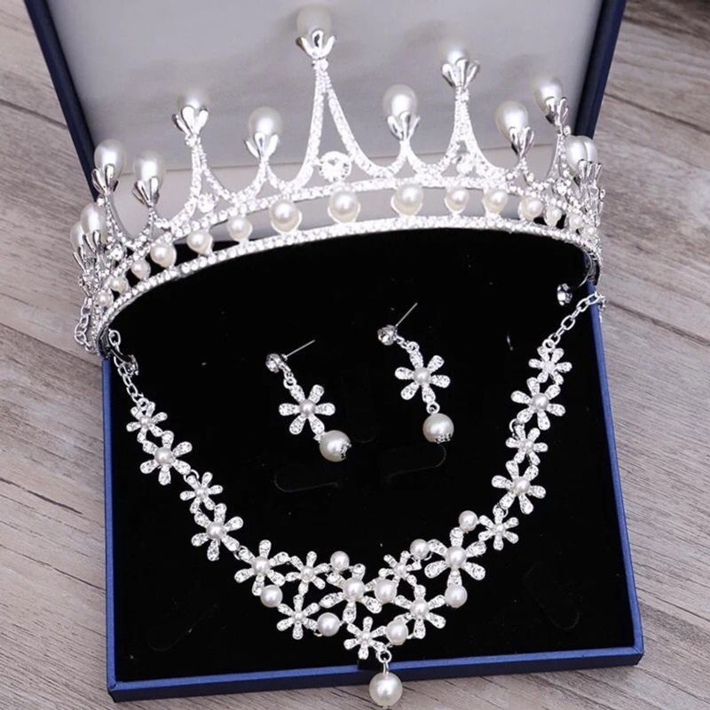 Európai és amerikai, határokon átnyúló, személyre szabott gyöngy pillangó nyaklánc, menyasszonyi tiara korona nyaklánc, fülbevalók, háromrészes szett, nagykereskedelemben raktáron_voghion.com