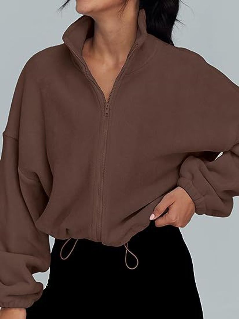 foreign Trade Cross Border Women's Clothing Hot Selling Polar Fleece Sports Jacket Stand Up Collar Plus Velvet Zipper Jacket_voghion.com