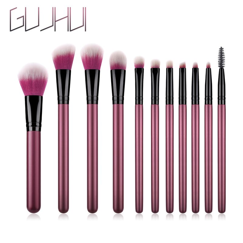 11 pcs makeup brush set, Yuncai, maroon handle, purple and white, new beauty tool GUJHUI_voghion.com