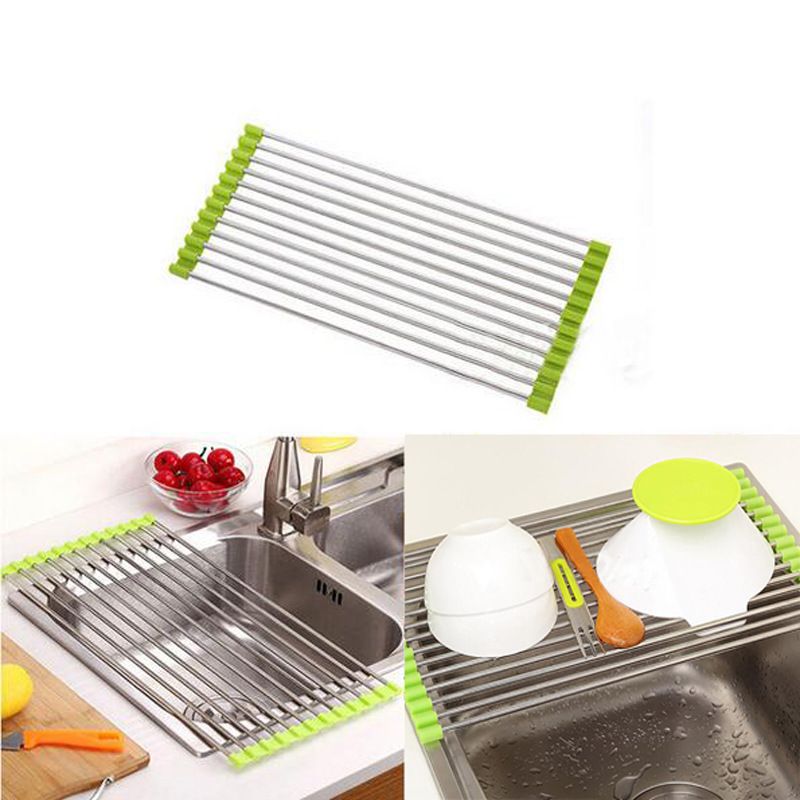 Retractable draining basket kitchen storage rack fruit and vegetable dish bowl stainless steel cleaning rack sink folding draining rack_voghion.com