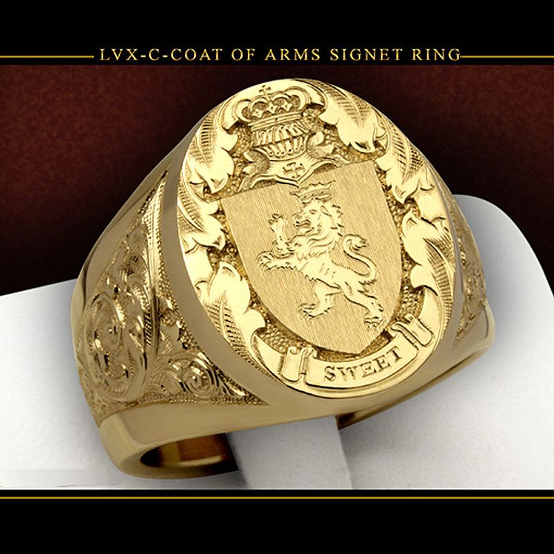 Lion Crown Shield Badge Plated With Royal Carving Seal Male Ring_voghion.com