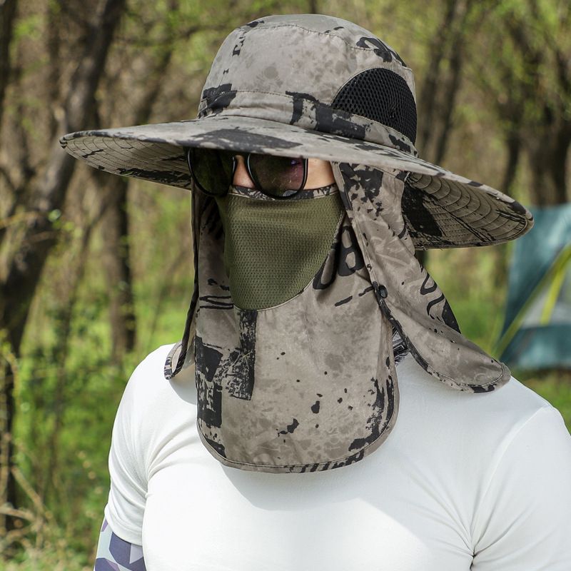 Men's Camo Sun Hat With Face Mask & Neck Cover - UPF 50+ UV Protection For Hiking & Fishing (Summer Outdoor Essential)​​_voghion.com