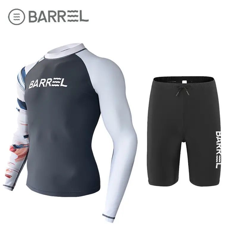 New Men's Sun Protection Swimwear Two-Piece Surfing Diving Suit Quick-Dry Rash Guard Sleeve Long Pants Swimsuit_voghion.com