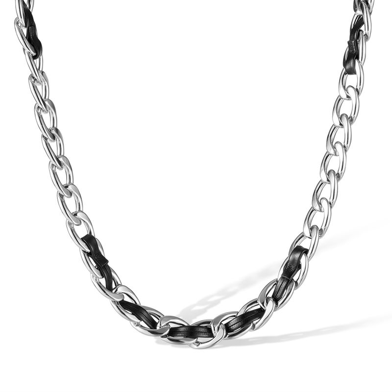 Collana versatile in acciaio al titanio con catena cubana avvolta in pelle di tendenza hip-hop in acciaio inossidabile di alta qualità OPK_voghion.com