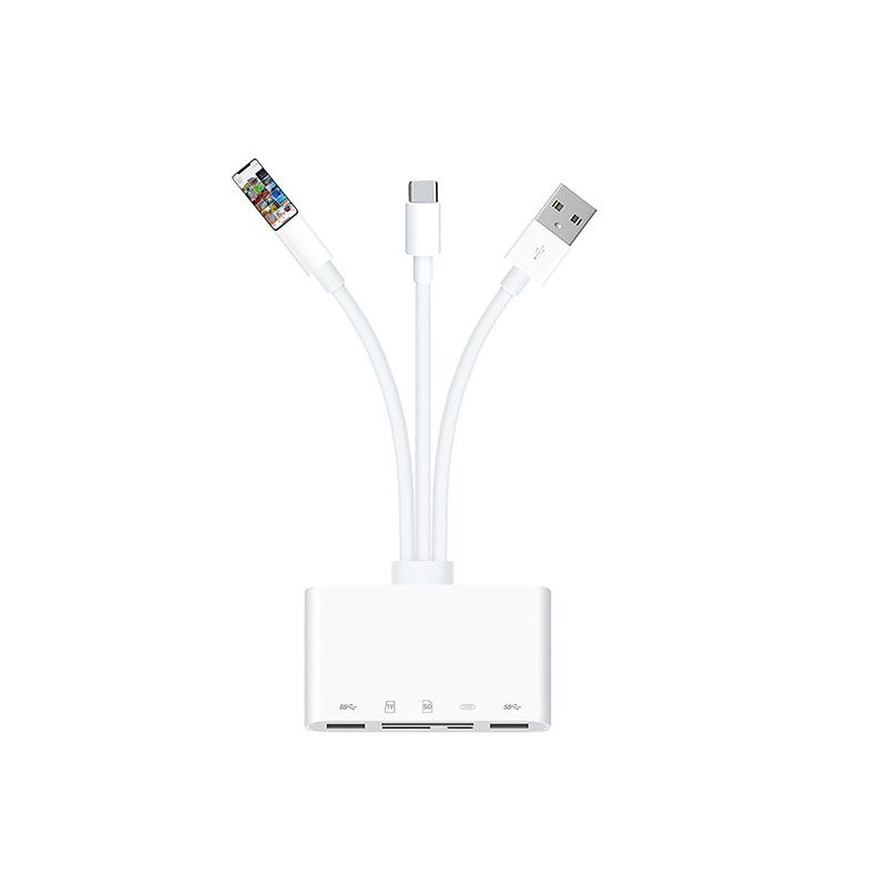 Three-wire 5-in-1 Car Reaer, Multi-function OTG Converter, High-speed Transmission, Compatible With Phone Laptop_voghion.com