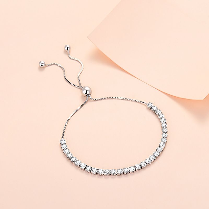 Bracciale minimalista con diamanti romani per donna, placcato argento con zirconi, regolabile, creativo e di grande vendita_voghion.com