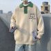 Pure Spring Color-Block Polo Collar Sweater For Men, Autumn And Winter Trendy Oversize Retro Label Knitted Sweater, Artistic_voghion.com