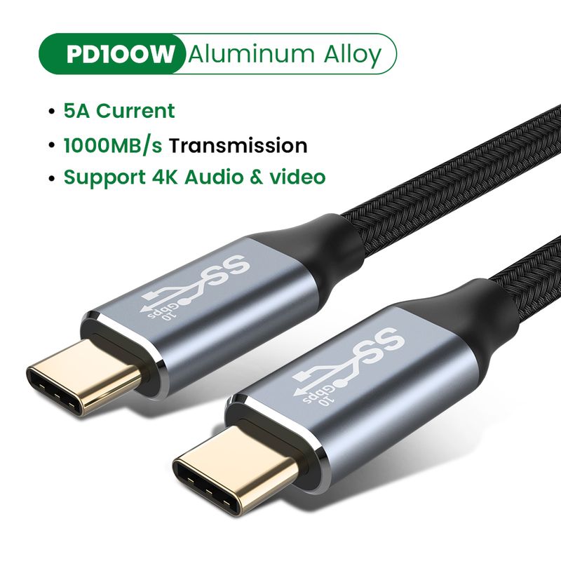 cablu PD USBC 100W 10Gbps USB 3.1 Gen2 Cablu tip C, potrivit pentru laptopuri, laptopuri, Huawei, Xiaomi, Samsung 5A 4K@60Hz ,_voghion.com