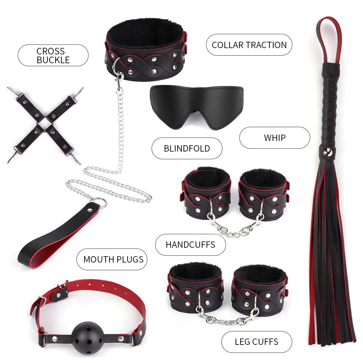 BLACKWOLF 8-tlg. Neue Bindungssets, Fesselset, Handschuhe, Halsband, Kralle, Rabbit-Vibratoren, Sexspielzeug für Erwachsene für Frauen,_voghion.com