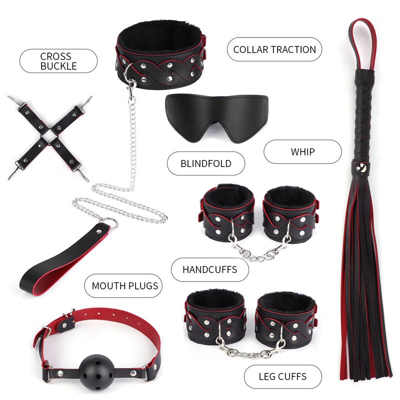 BLACKWOLF 8 Pcs. New Binding Kits, Set Of Restraints, Gloves, Collar, Claw, Rabbit Vibrators, Adult Sex Toys For Women,_voghion.com