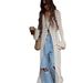 Riviera-Inspired Open-Knit Duster Cardigan – Oversized V-Neck With Bell Sleeves & Waist Tie (S/M/L, Cream Textured Weave)_voghion.com
