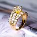 Cao Shi Women's Wedding Luxurious Gold Bright Crystal Zircon Modern Design Engagement Party New Ring_voghion.com