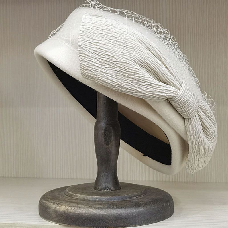 Nye ankomster Fransk baret til kvinder Vinter slør net sløjfe fascinator hatte dame bryllupsfest kirke fedora hat_voghion.com