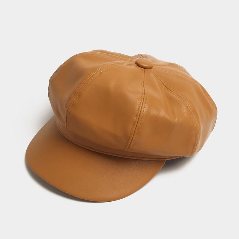 Modny skórzany kapelusz COKK jesień zima czapka gazeciarza Femme dla kobiet czarny panie moda vintage kapelusze Gorros beret_voghion.com