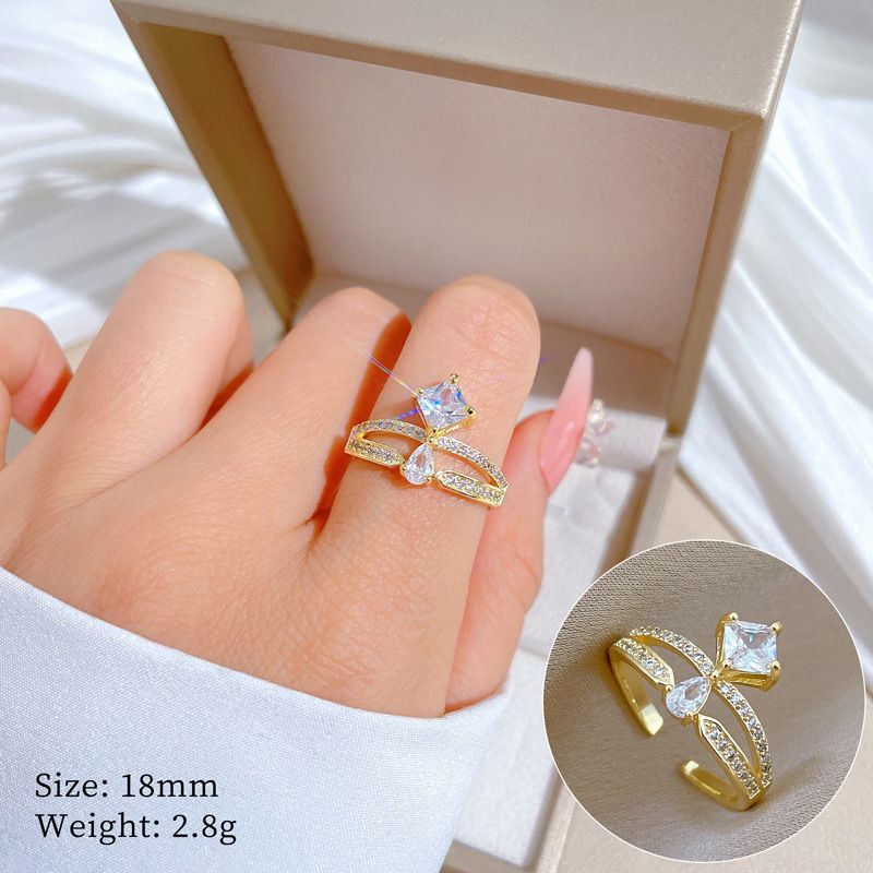 [Real Gold] Crown Water Drop Wedding With Adjustable Opening, Simple Handicraft Ring, Couple Matching Ring_voghion.com