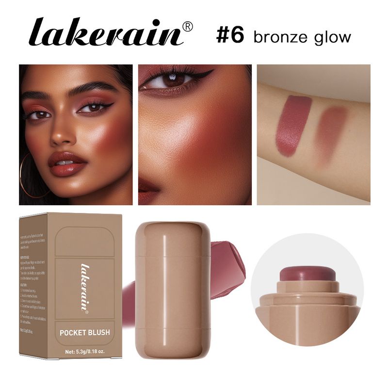 Blush em bastão cremoso Lakerain - 6 cores, fácil de construir e misturar, acabamento fosco natural para bochechas, iluminador e contorno, portátil e prático para viagens_voghion.com