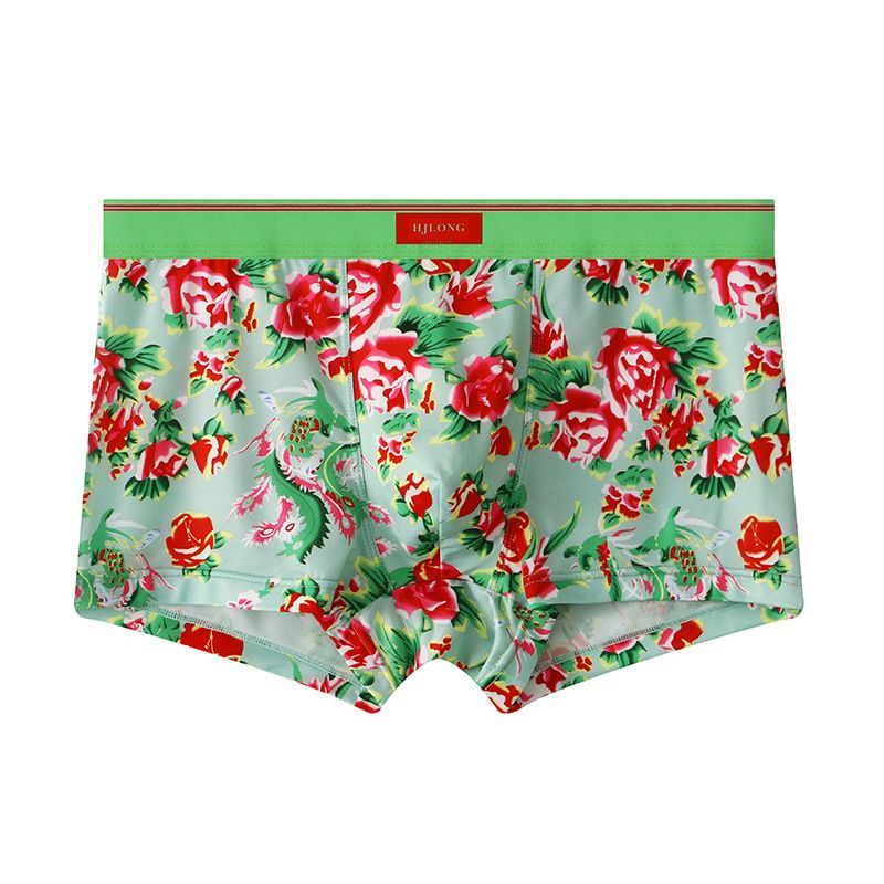 Men's Underwear Printed Mid Waist Simple Slim Breathable Ice Silk Thin Boxer Shorts_voghion.com