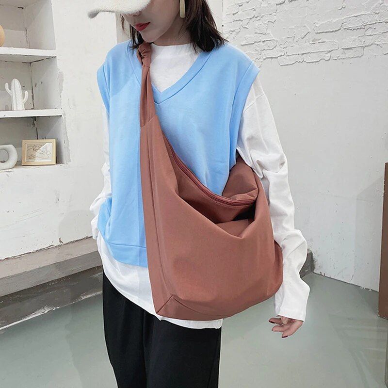 2024 New Canvas Totes Bags Women Casual Wild Ladies Handbags Solid Color Shoulder Women Bag Simple Female Messenger Bag_voghion.com