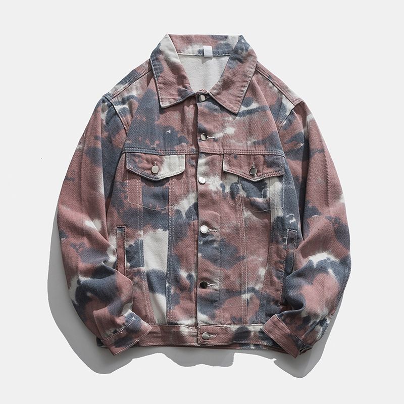 Herrenbekleidung Mode Große Herren Camouflage Print Jeansjacke Revers Jeansmantel_voghion.com