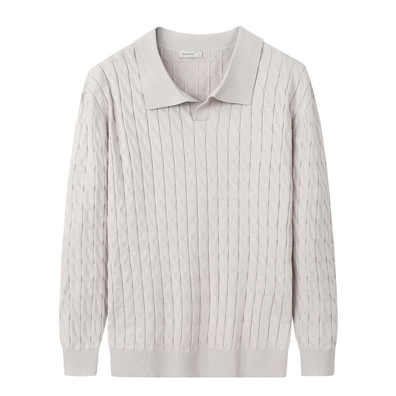 Lässiges Strick-Poloshirt für Herren – Atmungsaktives, locker sitzendes Langarm-T-Shirt für Business und Alltag (mehrere Farben)_voghion.com