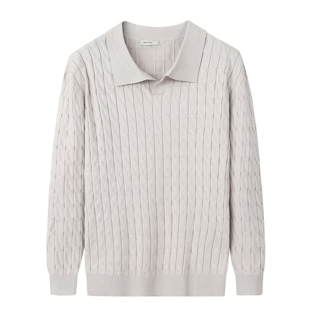 Lässiges Strick-Poloshirt für Herren – Atmungsaktives, locker sitzendes Langarm-T-Shirt für Business und Alltag (mehrere Farben)_voghion.com