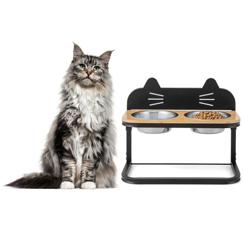 Elevated Pet Feeder with 2 Stainless Steel Bowls for Cats and Small and Medium Dogs_voghion.com
