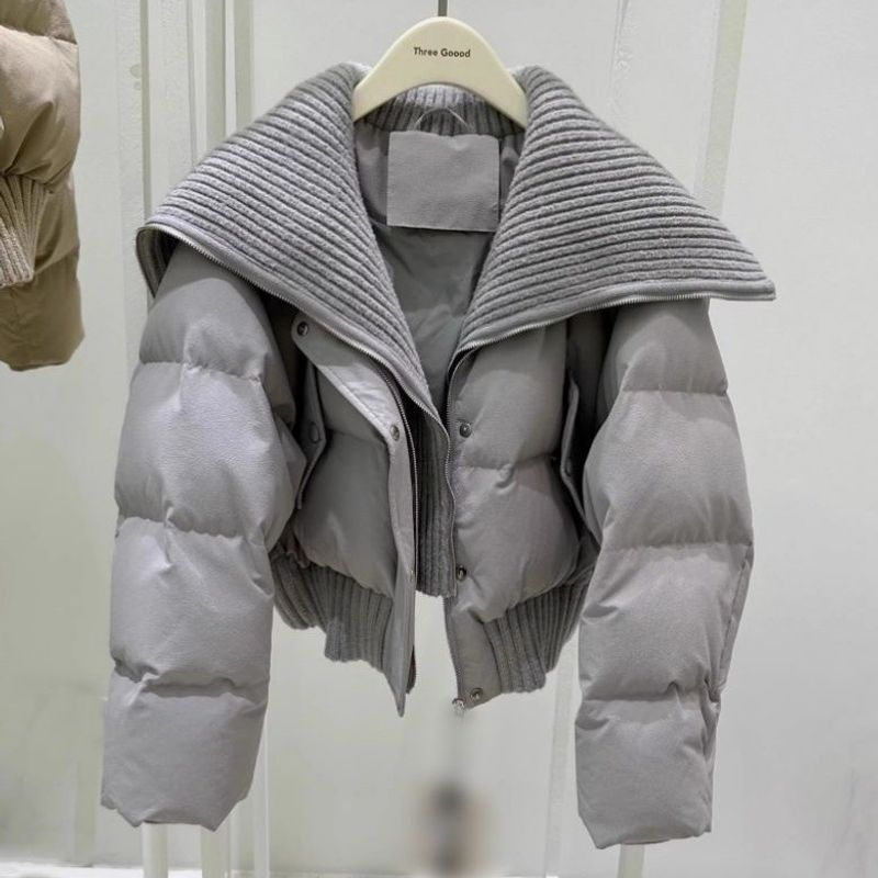 Women's Clothing new cotton jacket for women short style high waist large lapel fashionable high end pure color versatile winter warm coat_voghion.com