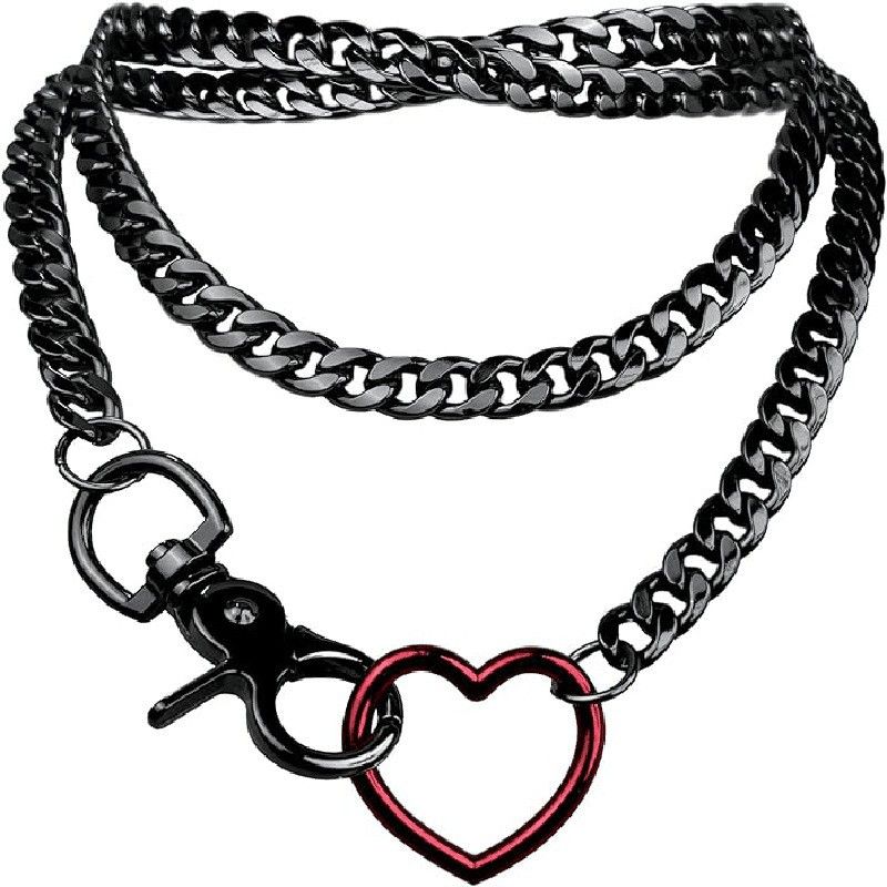 New Heart Keychain Cuban Y-Shaped Long Chain Stainless Steel O-Ring Layered Simple Necklace_voghion.com