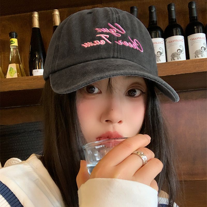 Retro Washed Denim Baseball Cap For Women With Large Head Circumference Gray Soft Top Duckbill Cap Summer Wide Brim Hat Trend_voghion.com
