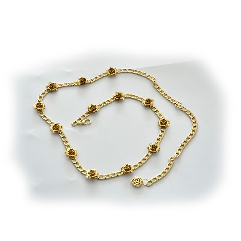 Cinturón de moda, vestido decorativo con incrustaciones de flores dulces de metal, cadena de cintura para danza del vientre de piel para mujer_voghion.com