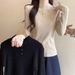 【 Cashmere Family 】 Half high neck short wool base women's slim fit and slimming black knit sweater, inner layer_voghion.com