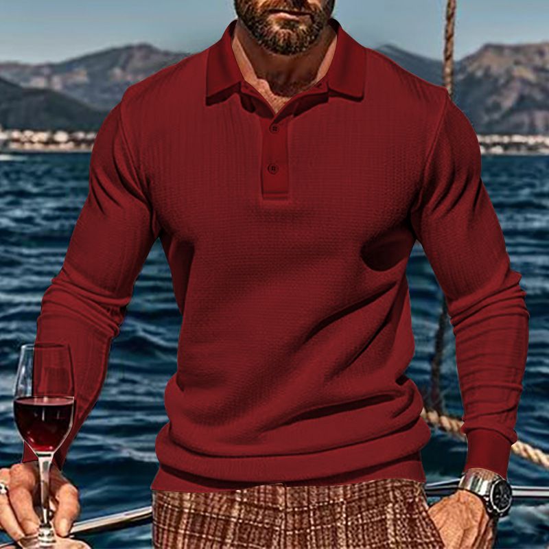 Camicia casual da uomo a maniche lunghe con risvolto a nido d'ape e bottoni_voghion.com