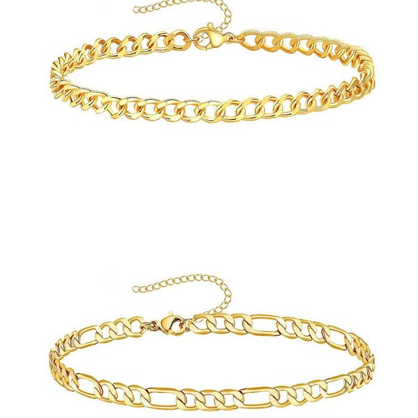 Accessori Set Oro Cubano e Figaro per Donna Cavigliera Catena da Spiaggia_voghion.com