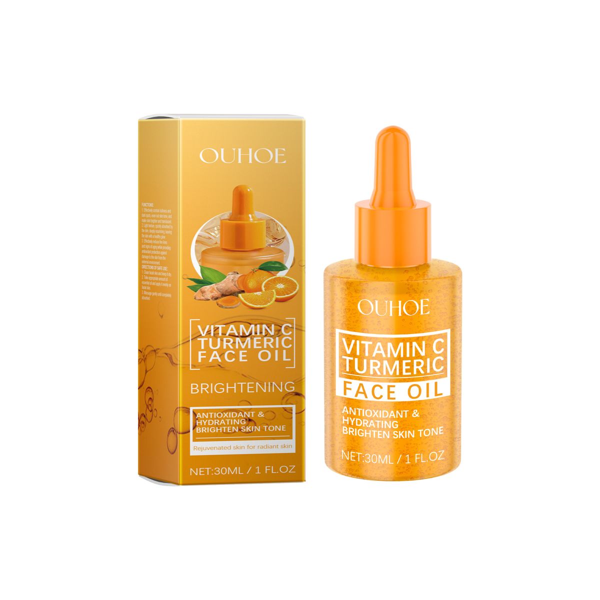 Olio idratante e illuminante per il viso alla curcuma e vitamina C OUHOE_voghion.com